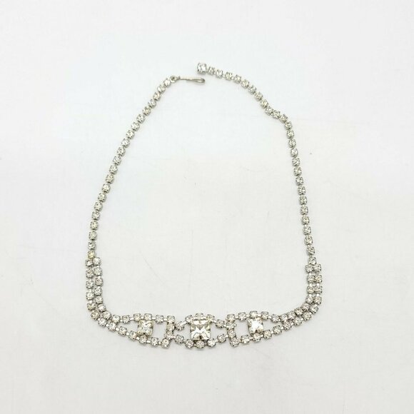 Clear Rhinestone Silver Tone Art Deco Style Vintag - Picture 4 of 4